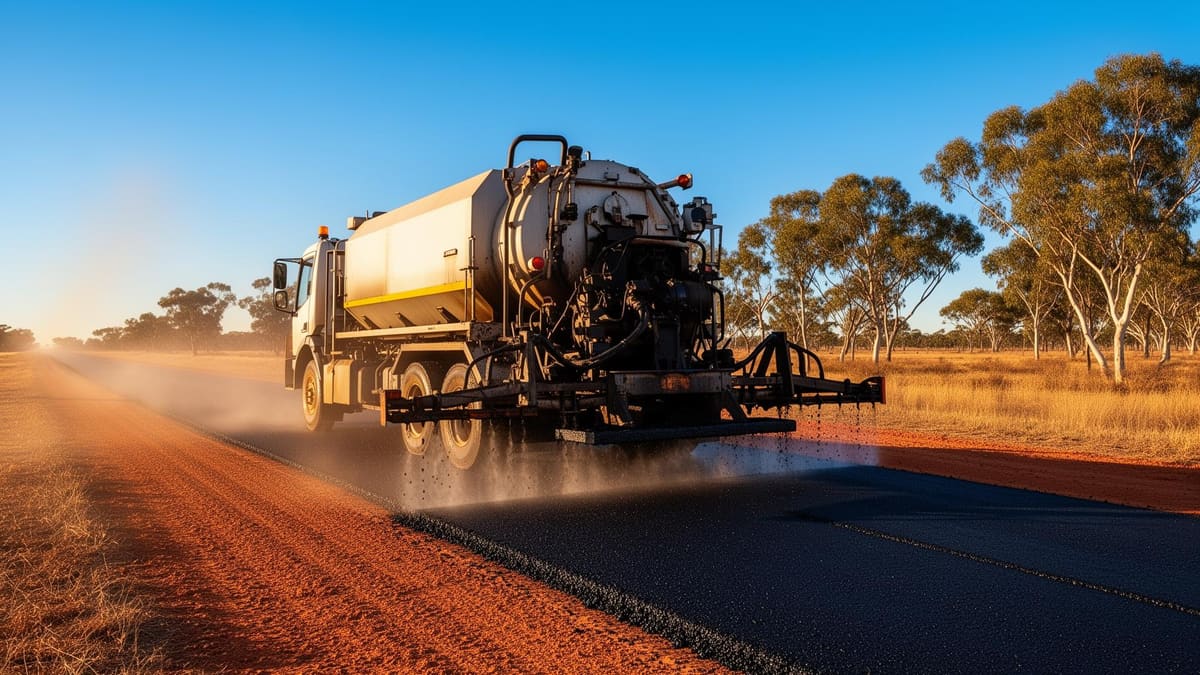 Bitumen spray seal truck sealing a rural NSW road